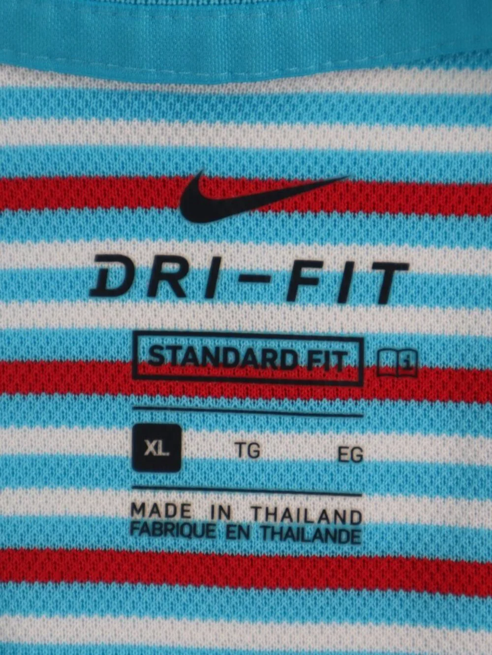 Nike Dri-Fit Standard Fit Two Button Polo Shirt Red White and Blue Stripes XL